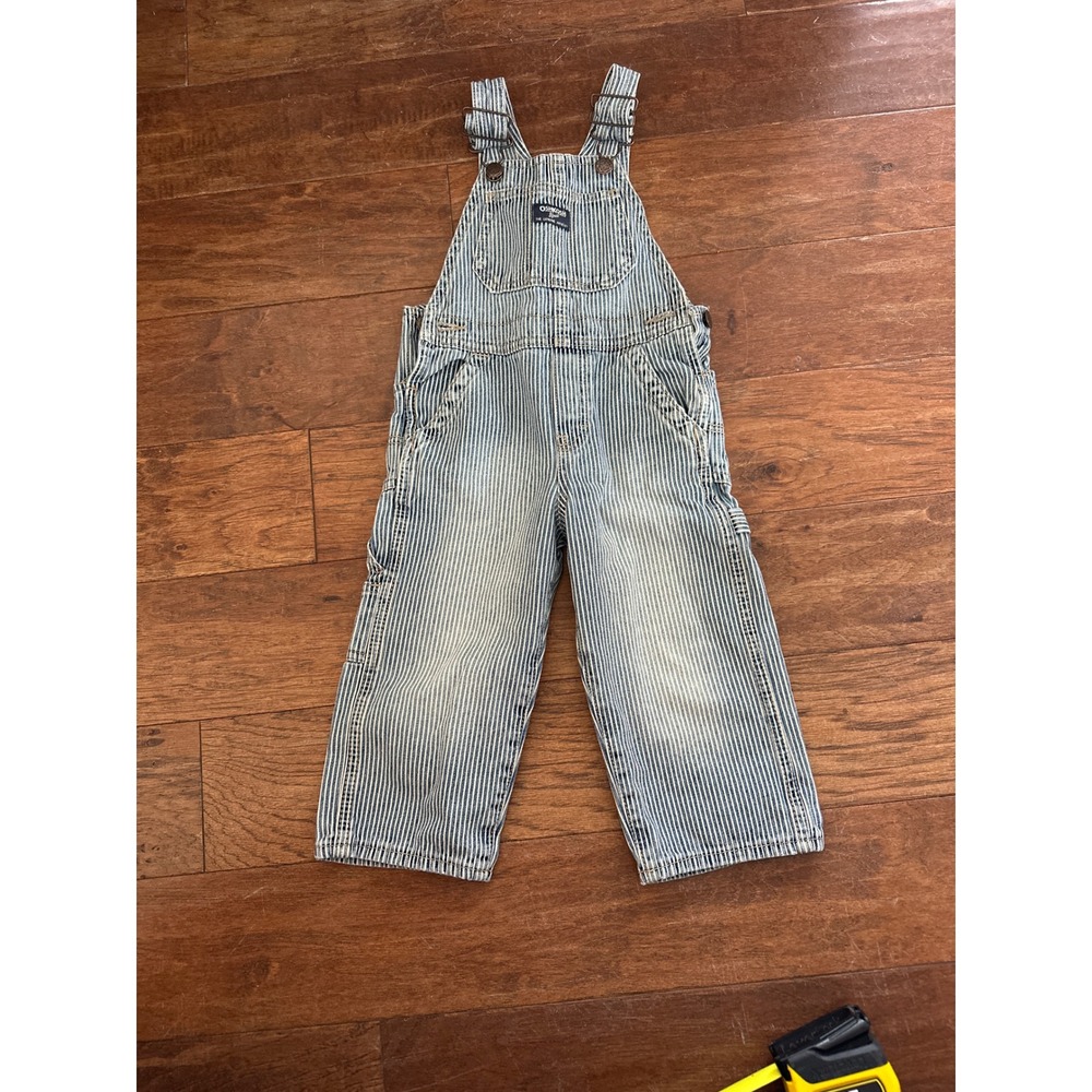 OshKosh Bgosh 2T Hickory Stripe Vestbak Railroad Denim Overalls‎ Blue White Kids